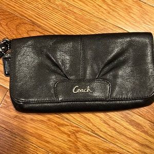 Coach black leather wallet wristlet